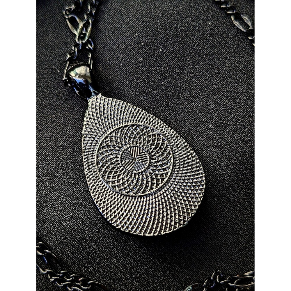 Handmade Watercolored Painted Paper Teardrop Pendant Necklace, Black Necklace - Picture 8 of 8